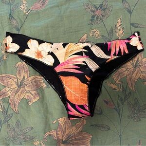 Rip Curl Black Floral Bikini Bottom with Pink & Orange Accents